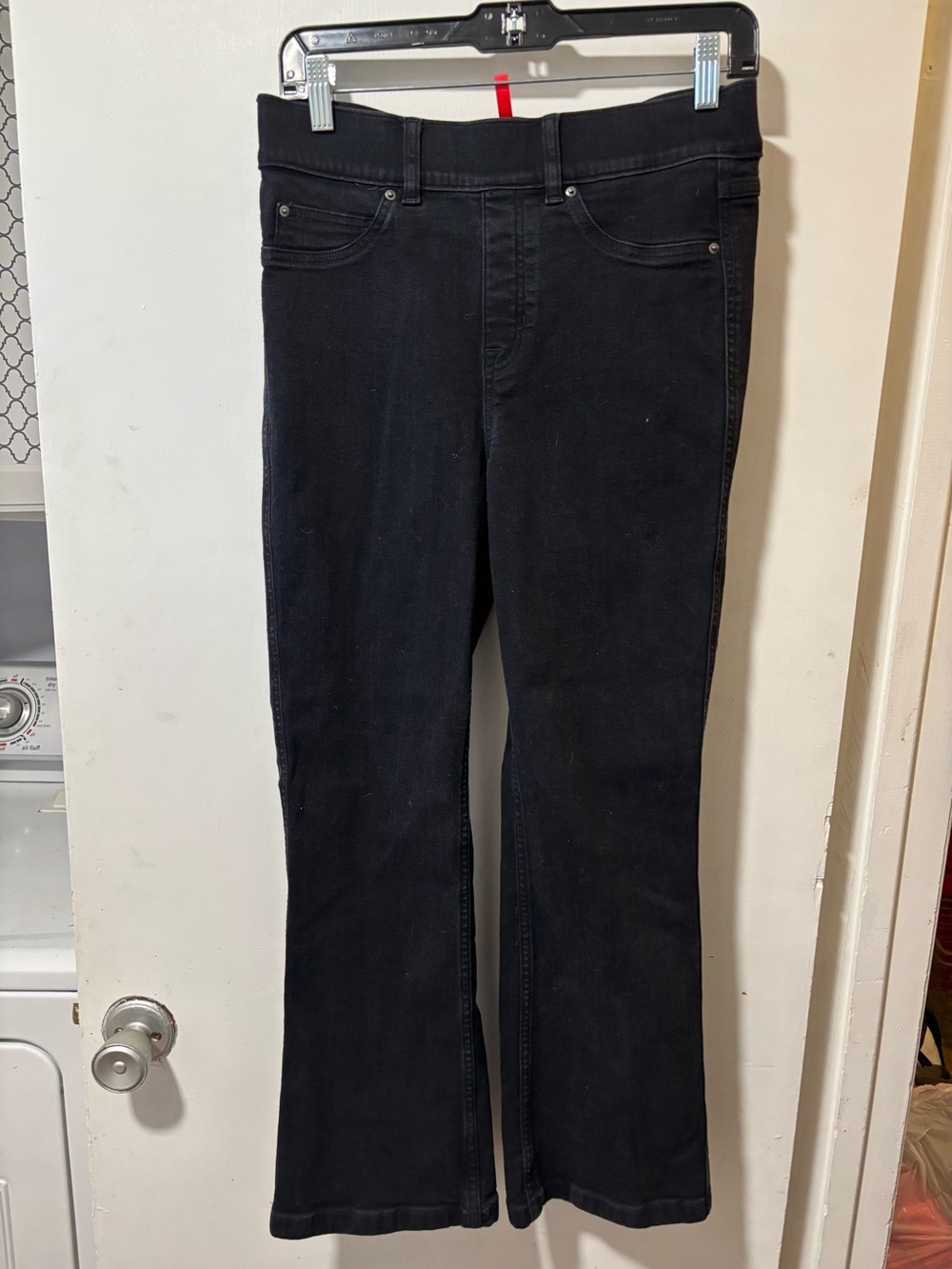 Spanx Jeans Black Flare Stretch Slimming High Rise Pull On Size M Medium